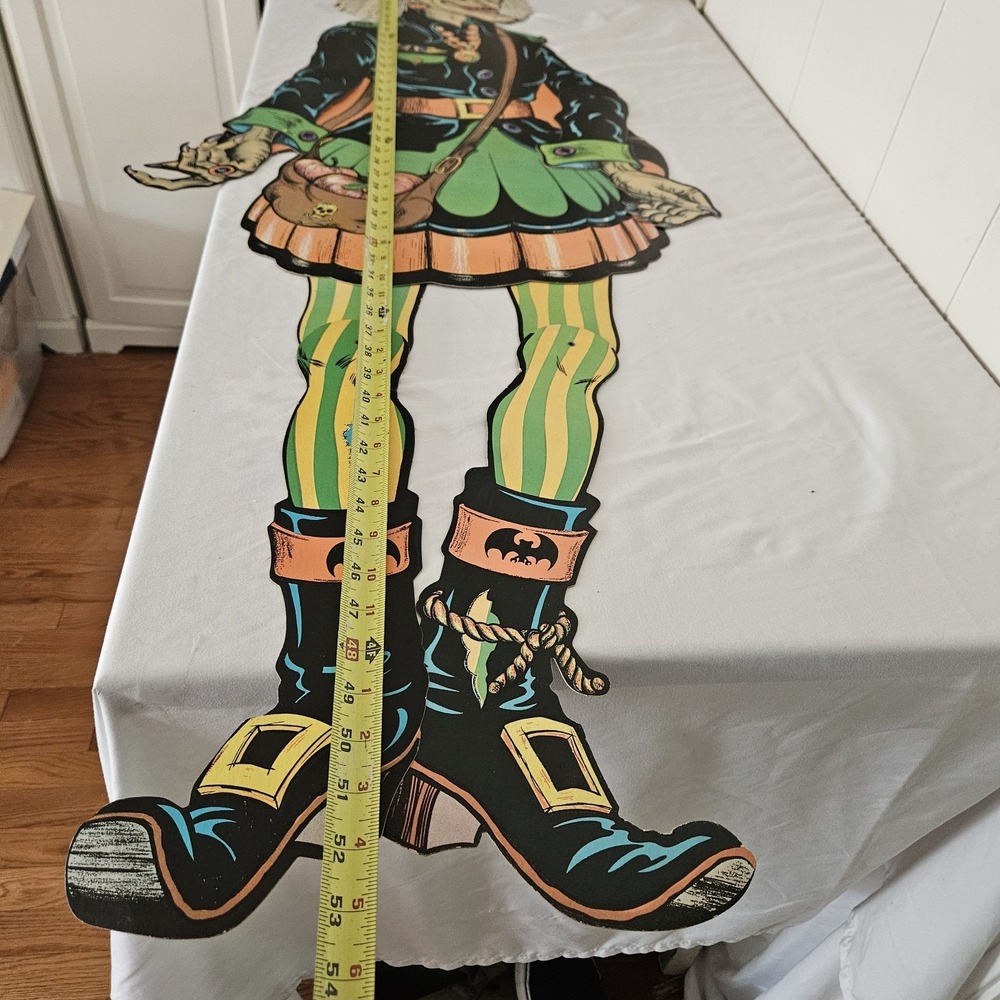 Vintage Original Die Cut 58" Jointed Halloween Witch by Beistle Ripped Hat Skull - Picture 8 of 16